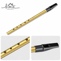 Set 4 Brass Irish Penny Whistle Flutes Traditional Open Wind Instrument Beginners Professionals Gold Plated BB Key BASS Range
