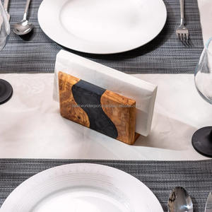 Boîte à mouchoirs en résine porte-serviettes en bois époxy bleu moderne pour la maison salle à manger cuisine élégant distributeur de serviettes par FWE - Product Image 3