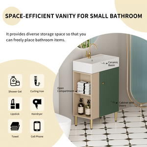 21.6\" Open Shelf Bathroom Vanity Soft Closing Door Ceramic Sink Cloakroom Storage Cabinet Left <b>Side</b>-Premium Open Vanities - Product Image 3