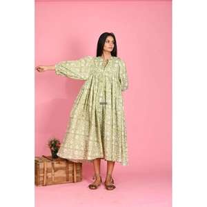 Vestido Maxi de Verano para Uso Diario, Cuello en V, Corte Holgado, Tela Transpirable de Primera Calidad, Cintura Natural, Antiarrugas, 100% Algodón de Alta Calidad - Product Image 1