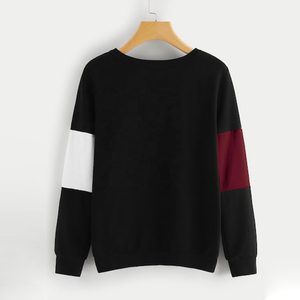 Custom Logo Color Block Sweatshirt Mens Oversized Black Burgundy White <b>Patchwork</b> Pullover Long Sleeve Round Neck Streetwear <b>Tops</b> - Product Image 2