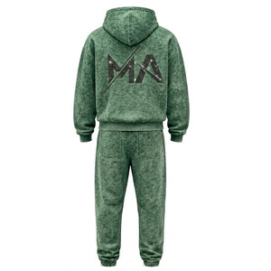 Conjunto Deportivo para Hombre, Verde, Lavado Ácido, 100% Algodón, 480 gsm, Alta Calidad, con Pedrería, Pantalones Largos con Cordón Ajustable, Ropa Casual - Product Image 5