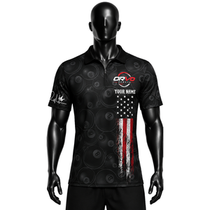เสื้อโบว์ลิ่งลำลองแขนสั้นสำหรับผู้ชาย ORVO SPORTS ผ้าเทอร์รี่ พิมพ์ลายแบบซับลิเมชั่น แห้งเร็ว ระบายอากาศได้ดี ผลิตจากโพลีเอสเตอร์ 100% สีดำ สไตล์อเมริกัน - Product Image 5