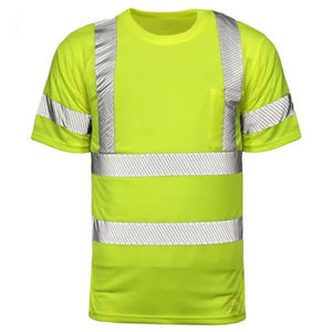 T-shirt de travail haute visibilité pour hommes, manches courtes, 220 GSM, réfléchissant, piqué, transfert thermique personnalisé, 100% coton, pour travailleurs - Product Image 2