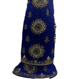 Robe de mariée nigériane de luxe en velours écologique George, brodée de perles, à manches longues, pour toutes les saisons - Product Image 1
