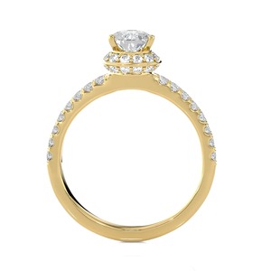 Anillo de Compromiso con Diamante Cultivado en Laboratorio de 5 Quilates, Corte Pera, Oro Amarillo, Halo, Banda Doble con Pavé, Anillo de Boda - Product Image 4