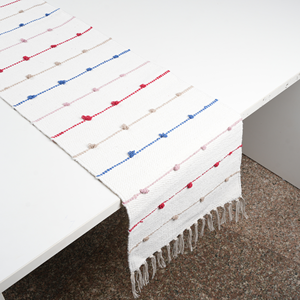 Handwoven Cotton <b>Table</b> <b>Runner</b> with Colorful Knots & Tassel Fringe – Boho Woven <b>Dining</b> <b>Table</b> Decor - Product Image 1