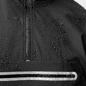 Men's Windproof Hooded Quarter-Zip Solid Color Black Polyester Shell with Zippered Pocket <b>Coach</b> Jacket For Online Sale - Product Image 3