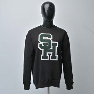 Sudadera negra de cuello redondo para mujer, manga larga, diseño bordado con la letra SH, corte regular, sudadera de algodón tejida para otoño. - Product Image 1