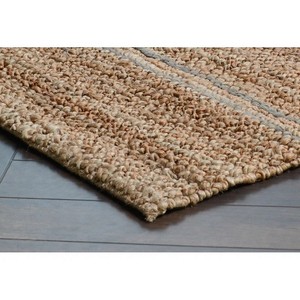 Tapis de sol rectangulaire en jute rayé, style ferme, tissage plat, avec envers antidérapant, pour salon, à poils ras et fins - Product Image 3