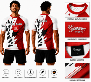 SINewy MMA Compression Rash Guard Red White Black Sublimation Print Quick Dry Fitted Unisex Adult Mixed Martial Arts Wear - Product Image 1