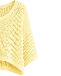 Pull court tricoté ample jaune pour femme, manches courtes, léger et respirant, idéal pour l'été, style décontracté et tendance - Product Image 5