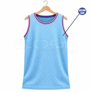 Cosh International Sorority Sisterhood Light <b>Blue</b> <b>Mesh</b> Basketball Jersey Tank <b>Top</b> Round Neck Sleeveless Breathable Solid Color - Product Image 5