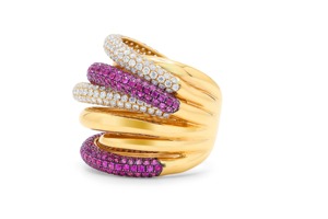 Bague de fiançailles multi-bandes en argent 925 avec saphir rose et moissanite sertis à griffes, 3 carats, pour anniversaire et soirée - Product Image 3