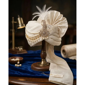 ผ้าโพกหัวเจ้าบ่าวประดับมุกและคริสตัล คัลกี สำหรับงานแต่งงานแบบอินเดียราชวงศ์ - Product Image 1