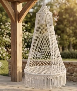 boho hanging hammock chair <b>macrame</b> swing indoor outdoor woven tassel pod chair patio decor hammock seat no cushion included - Product Image 1