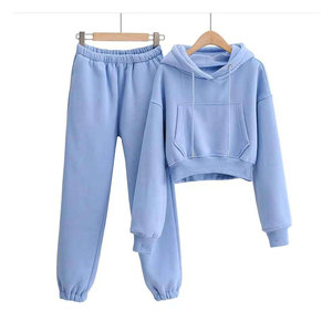 Top Premium Quality Two Piece Women's Casual Tracksuit Cropped Hoodie and <b>Flared</b> <b>Sweatpants</b> Solid Pattern Winter Wear Streetwear - Product Image 2
