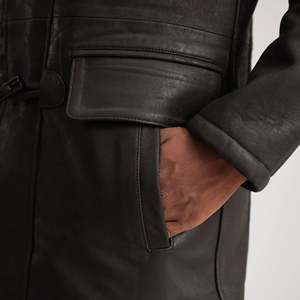 Chaqueta de Invierno para Hombre de Cuero Genuino con Forro de Piel Sintética, Capucha, Cierre de Cremallera, Estilo Casual Largo, Resistente al Viento y Gruesa - Product Image 3
