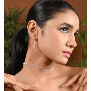 Ensemble de bijoux collier et boucles d'oreilles en zircone cubique et diamants américains pour femmes - AD0041RG - Product Image 1