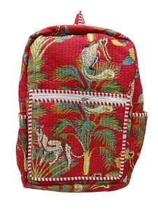 Cotton Quilted Unisex <b>Backpack</b> Hand Block Floral Printed Design Stylish Eco-Friendly Bag for School Travel and Everyday Advent - Product Image 5