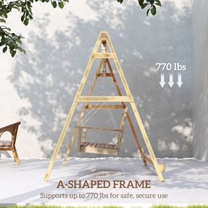 770lbs Heavy Duty A-<b>Frame</b> Porch <b>Swing</b> Stand Comfortable Hanging Chair for Garden Backyard with Reinforced Bars - Product Image 4