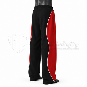 Pantalon de jogging pour homme noir et rouge, coupe large, avec empiècements latéraux contrastants, taille à cordon, style sportswear personnalisé, vente en gros - Product Image 5