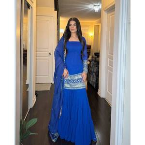 Handmade A-Line <b>Party</b> Wear <b>Top</b> Bottom and Dupatta XL Size with Thread and Sequence Work - Product Image 5