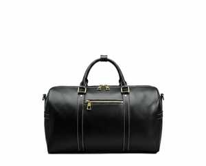 Sac de voyage week-end décontracté en cuir véritable noir de luxe pour hommes et femmes, léger, résistant à l'eau, avec fermeture éclair en polyester - Product Image 2