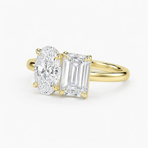 แหวนเพชรทรงรีและทรงเหลี่ยมมรกต สองเม็ด ทองคำขาว 18K แหวนสัญญาสำหรับเธอ เครื่องประดับ Toi Et Moi สำหรับผู้หญิง - Product Image 4
