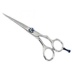 Ciseaux de coiffure professionnels en acier inoxydable allemand, pour droitiers, manche moyen, lame tranchante, couleur argent, vis bleue - Product Image 1