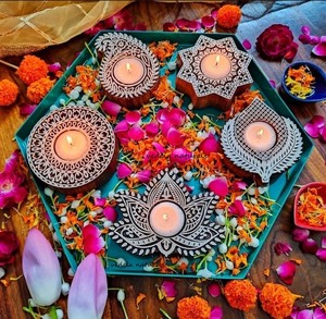Vedela Naturals Wooden Bohemian Multi-Functional Round <b>Tea</b> <b>Light</b> Holder Multi-Piece Package for Back to School - Product Image 1