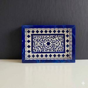 Plateau de service personnalisé avec incrustation en résine et os, vaisselle, plateau de service pour petit-déjeuner, aliments et fruits secs, décoration intérieure, rangement - Product Image 1