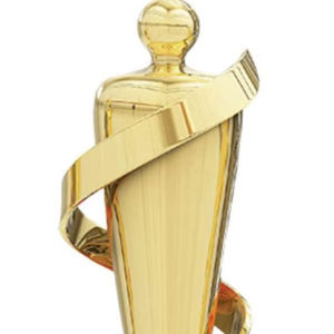 Figurine dorée stylisée moderne avec un ruban en spirale. Disponible aux prix de gros. - Product Image 1