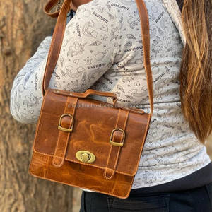 Bolso de mano de cuero auténtico de grano completo hecho a mano para mujer, bolso de hombro cruzado de uso de oficina de cuero Vintage auténtico - Product Image 3