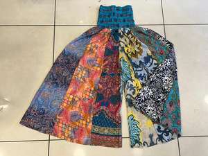 Pantalon palazzo en soie de haute qualité pour femmes, pantalon bohème hippie en soie, pantalon à patchwork assorti aléatoirement - Product Image 6