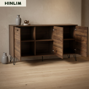 Modern Scandinavian Design <b>Sideboard</b> with Wooden Handles Laminated Board & Metal Legs <b>Storage</b> Cabinet for Dining Room Furniture - Product Image 5