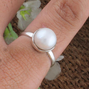 Anillo de Nácar Blanco Natural, Plata de Ley 925, Anillo Redondo con Cabujón, Anillo de Concha Hecho a Mano por Artesanos para Mujer, Venta al por Mayor - Product Image 5