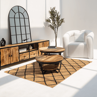 Ensemble de tables basses gigognes rondes industrielles en bois Vandana Astra Aston pour maisons modernes