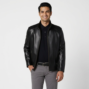 <b>Men's</b> High Quality Sport <b>Jacket</b> for Winter Cow Skin PU Stand Collar Zipper Pockets <b>Long</b> Sleeves Fur Style Canvas <b>jacket</b> for <b>men</b> - Product Image 1