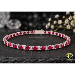 Élégant bracelet à maillons en pierre rouge avec des pierres ovales répétées et des accents brillants pour les détaillants de bijoux - Product Image 2