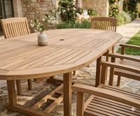 Ensemble de salle à manger de jardin en teck massif, table ovale extensible avec fauteuils, mobilier d'extérieur, ensemble de patio, artisanat indonésien