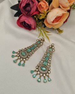 Boucles d'oreilles longues pendantes Kundan, style ethnique indien, pour réceptions, collection de bijoux pour femmes, fabricant - Product Image 4
