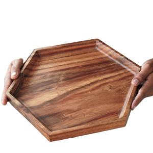 Plateau de service octogonal naturel fait à la main en bois pur, véritable bois massif, article de vaisselle, plateau de service naturel fait à la main - Product Image 1