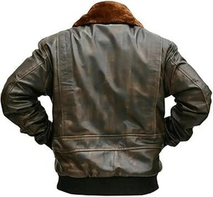 Chaqueta de Cuero Genuino para Hombre, Estilo Aviador, Color Marrón Desgastado, con Cuello Alto y Cierre de Cremallera, Estilo Motero para Invierno - Product Image 3