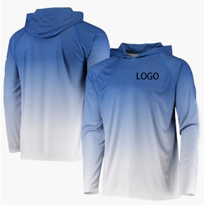 Custom High Quality Men's Gradient Blue Long Sleeve Hooded Fishing Shirt UPF 50 Anti-UV Quick Dry Polyester <b>Top</b> - Product Image 5