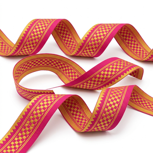 Ruban Jacquard Tissé Rose Vif Doré 31mm Neelkamal Industries – Bordure Décorative Festive pour Vêtements, Nœuds et Artisanat - Product Image 2