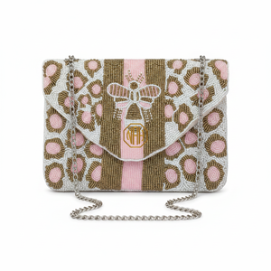 Beaded Leopard Print Clutch Bag With <b>Bee</b> Embellishment Elegant Evening Purse Women's Party Handbag - Product Image 1