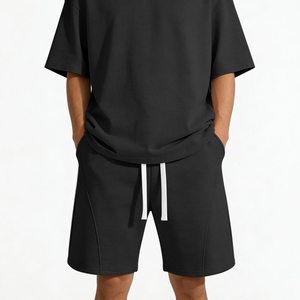 Shorts en molleton 100 % coton pour homme avec cordon de serrage à la taille et poches, style décontracté, coupe mi-haute, en vente - Product Image 5