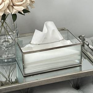Modern Luxury Tabletop Decorations Silver Metal Frame Glass <b>Tissue</b> <b>Box</b> for Home and Weddings Premium <b>Tissue</b> Dispenser - Product Image 1