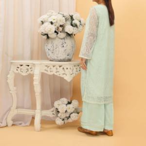 2PC PS4965 Vestidos de club de seda cruda Vestido de red de encaje con bordado de cuello Elegante y elegante - Product Image 1